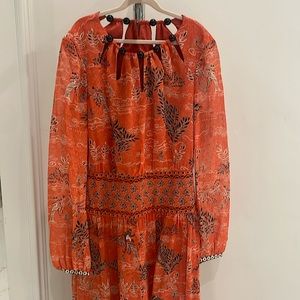 Saloni Women's Thala Beaded Neckline Midi Dress 100% Silk Georgette 6